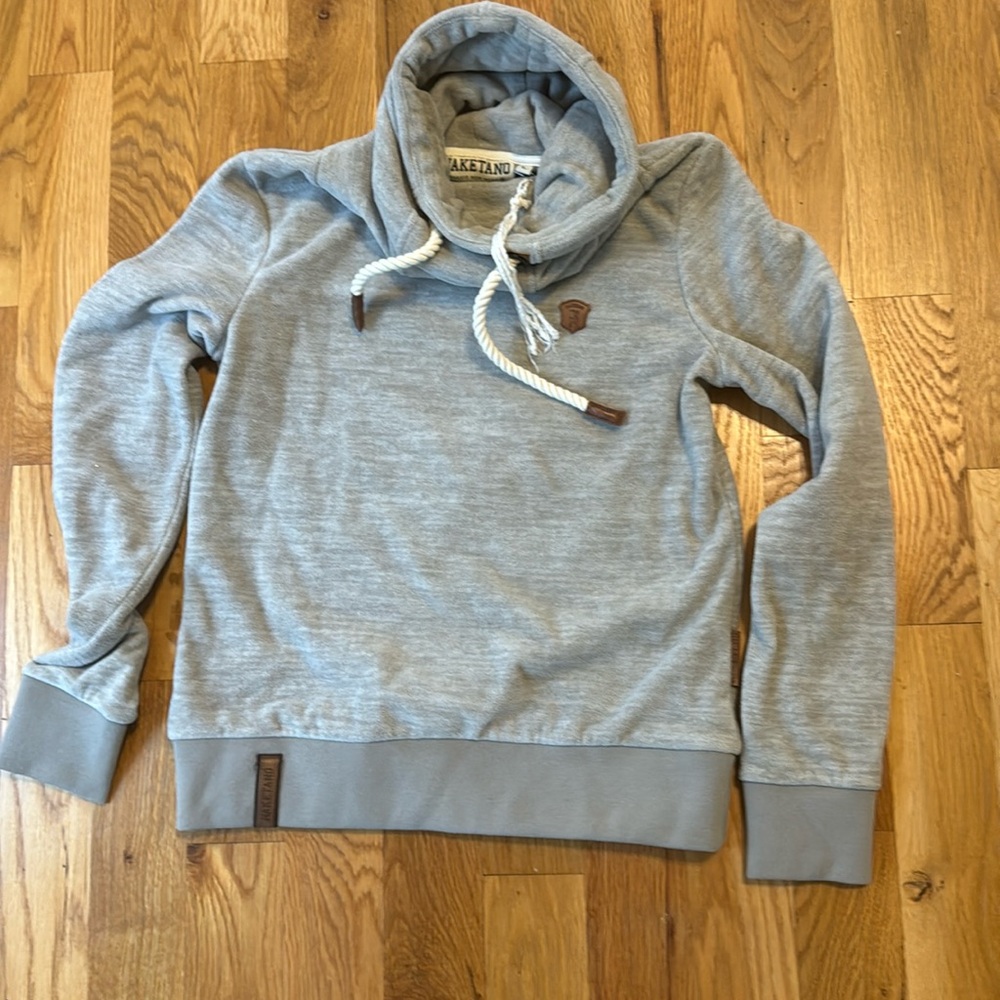 Naketano Velour Hoodie Womens L Gray Cozy Minimalist Neutral Lounge Athlesiure